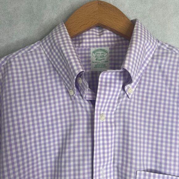 Brooks Brothers Classic Supima Cotton Non Iron Button Gingham Shirt Sz 15.5-34 - Picture 2 of 7